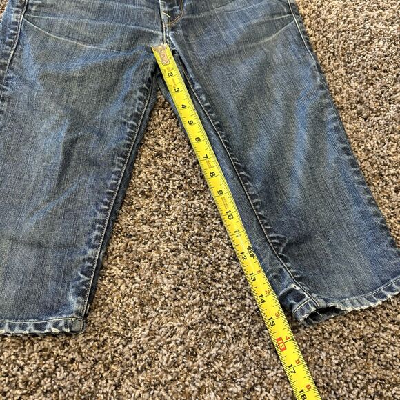 Levi’s Capital Long Shorts 26 Blue Denim Frayed Waist Below Knee Skinny - Picture 6 of 13